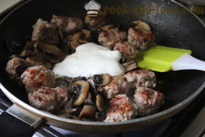 Pork meatballs na may mushroom at cream sauce - kung paano upang maghanda ng karne bola ng tinadtad na karne at mushroom, isang hakbang-hakbang recipe litrato