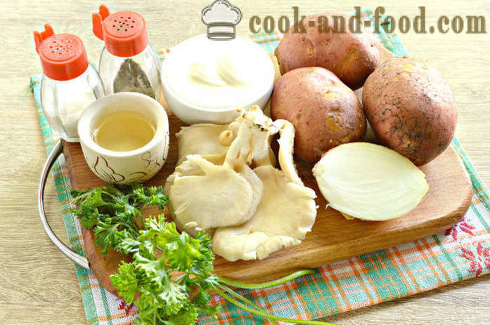Patatas na may mushroom sa kulay-gatas - kung paano magluto mushroom na may patatas at kulay-gatas sa isang pan, na may isang hakbang-hakbang recipe litrato