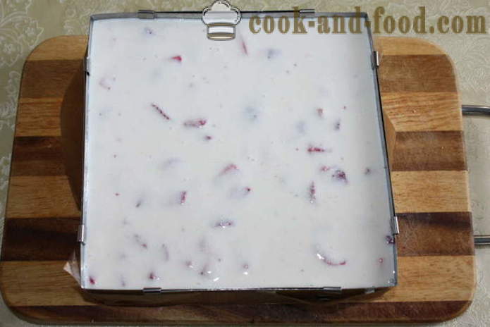 Curd cheese cake na may strawberry walang baking - kung paano magluto na keso na may strawberries, isang hakbang-hakbang recipe litrato