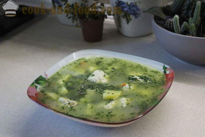 Spinach sopas na may cream at dumplings - kung paano magluto sopas na may spinach frozen, sunud-sunod na recipe litrato