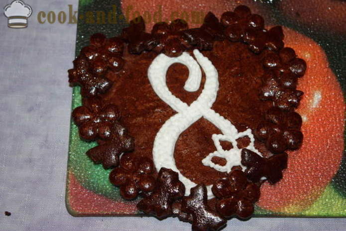 Honey cake para sa Marso 8 na may ang kanyang mga kamay - kung paano gumawa ng cake na may painting bilang isang regalo, hakbang-hakbang na wizard-class photo