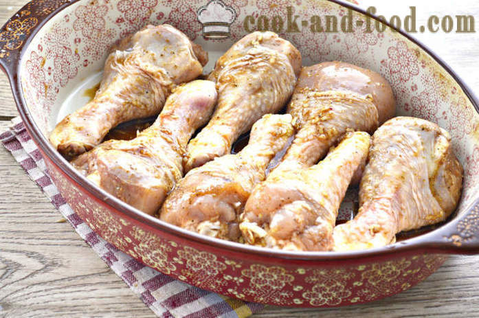 Delicious chicken drumsticks sa oven - bilang isang masarap na lutong panambol manok, isang hakbang-hakbang recipe litrato
