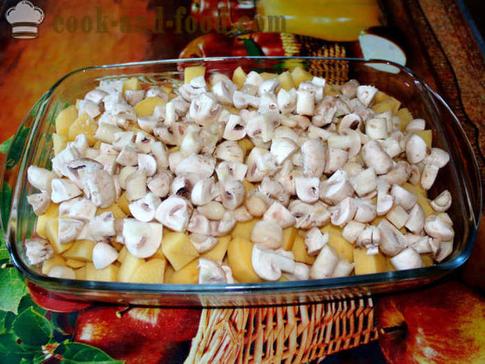 Patatas na may mushroom niluto sa hurno - tulad ng lutong patatas na may mushroom, isang hakbang-hakbang recipe litrato