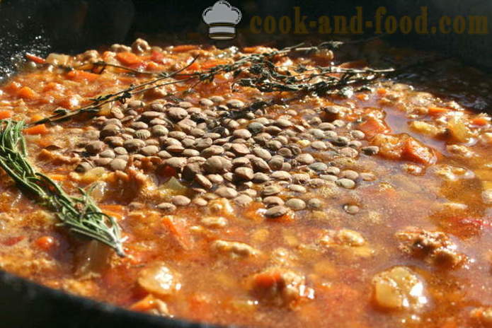 Nilagang karne na may lentils, gulay at sauce - kung paano magluto lentils may karne at sarsa, ang isang hakbang-hakbang recipe litrato