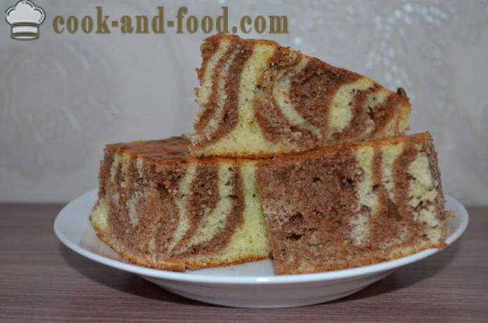 Home-made cake Zebra - Zebra kung paano magluto ng cake, sunud-sunod na recipe litrato