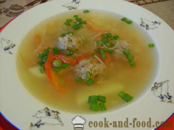 Gulay na sopas na may bola-bola at noodles - kung paano magluto ng sopas na may bola-bola at noodles, na may isang hakbang-hakbang recipe litrato