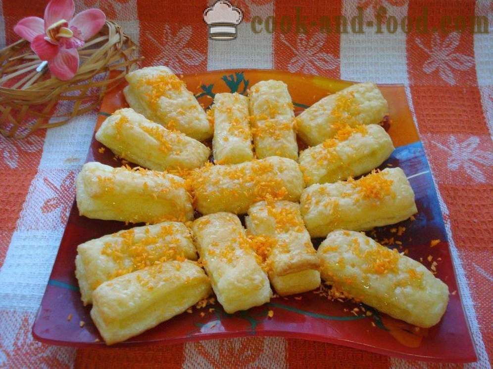 Puffs ng handa puff pastry na may honey - kung paano gumawa ng espongha pastry mula sa tapos na, hakbang-hakbang recipe litrato
