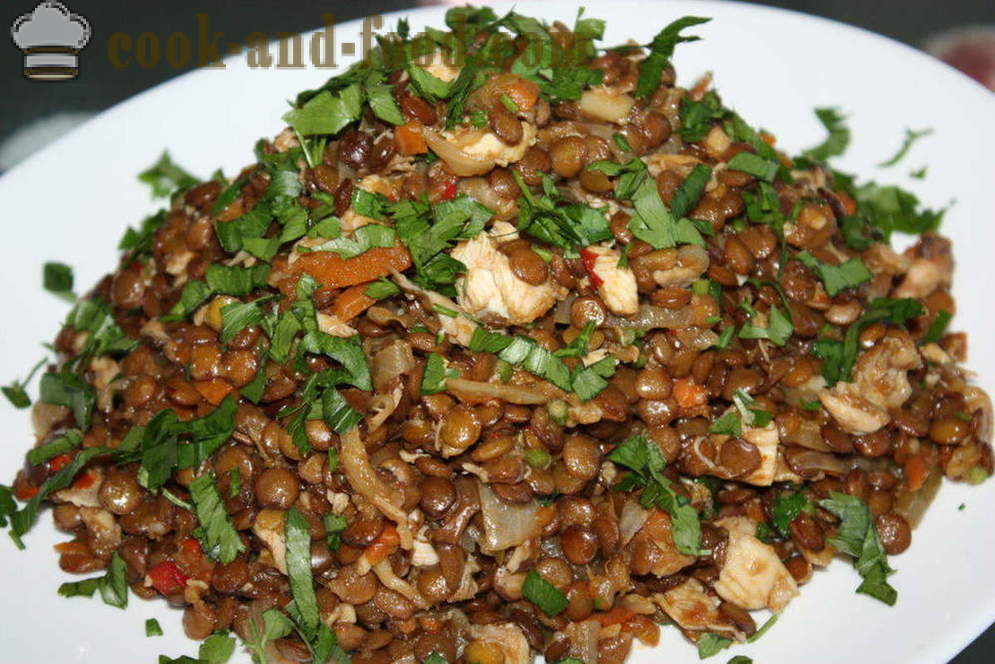 Warm lentil salad na may manok at gulay - kung paano magluto ng isang mainit-init salad lentehas, ang isang hakbang-hakbang recipe litrato