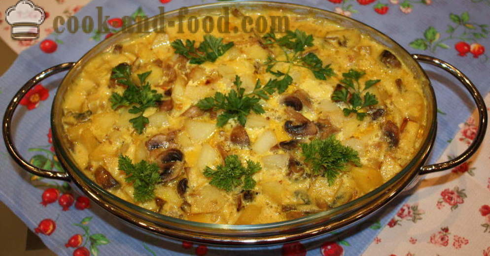 Lutong patatas na may kabute sa cream sauce - kung paano magluto patatas na may mushroom sa hurno, na may isang hakbang-hakbang recipe litrato