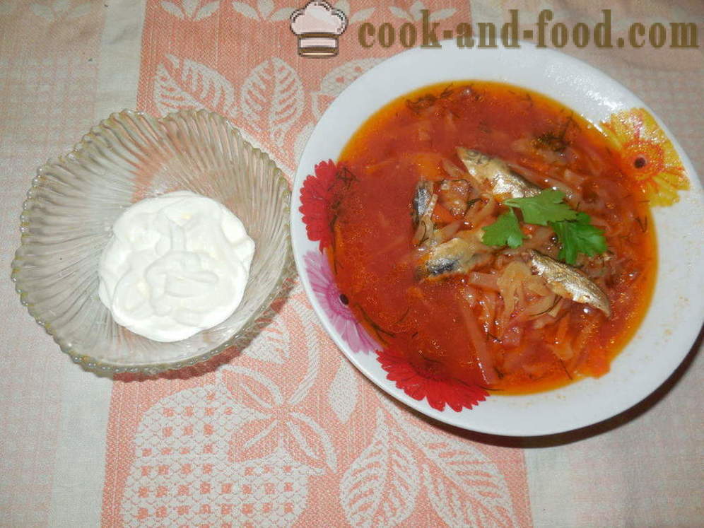 Gulay na sopas na may sardinas in tomato sauce sa multivarka - kung paano magluto ng gulay na sopas na may bagoong, ang isang hakbang-hakbang recipe litrato