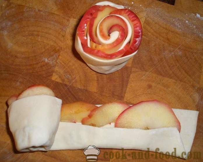 Rose cake ng espongha pastelerya at mansanas sa ilalim ng snow ng pulbos asukal - ang recipe sa hurno, na may mga larawan
