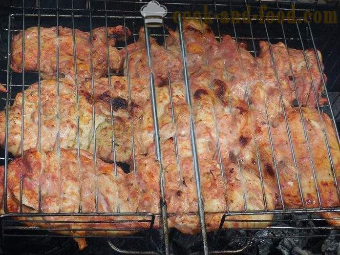 Barbecue manok sa grill - masarap at makatas skewers ng chicken sa tomato sauce - isang hakbang-hakbang recipe litrato