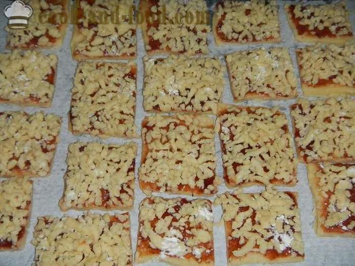 Shortbread cookies na may jam at crumbs mula sa mga pagsubok - kung paano magluto biskwit na may crumbs sa itaas, hakbang-hakbang recipe putol-putol na pastry na may mga larawan.