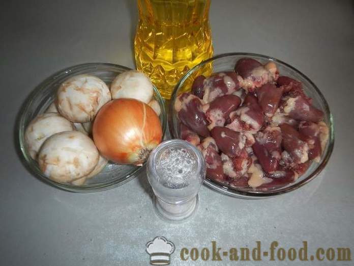 Chicken puso nilaga na may mushroom - parehong masarap na ihanda ang mga puso, hakbang-hakbang, ang recipe na may larawan